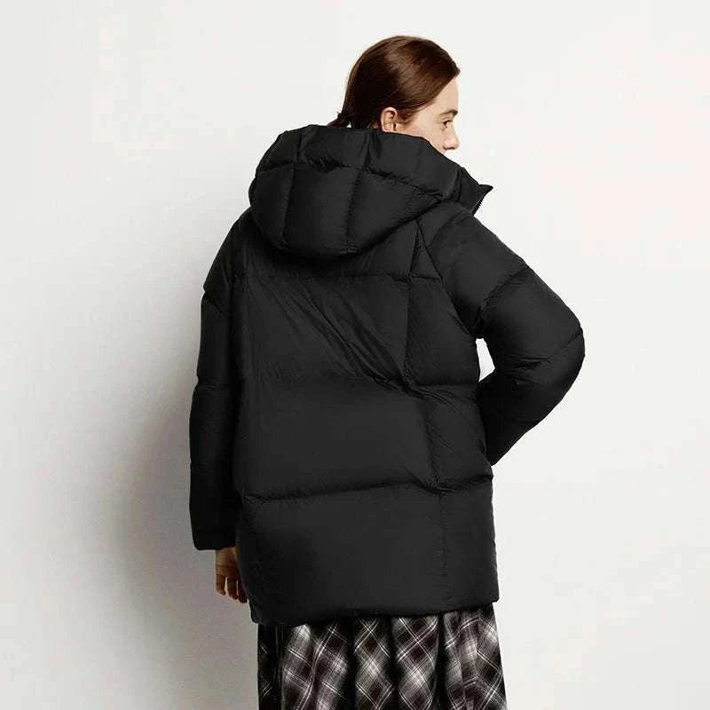 Women's 90% Down Mid-Length Winter Jacket with Hood & Stain Protection-