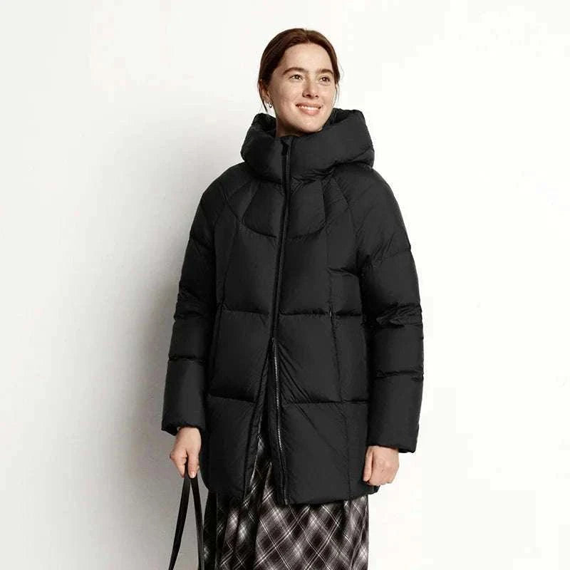 Women's 90% Down Mid-Length Winter Jacket with Hood & Stain Protection-