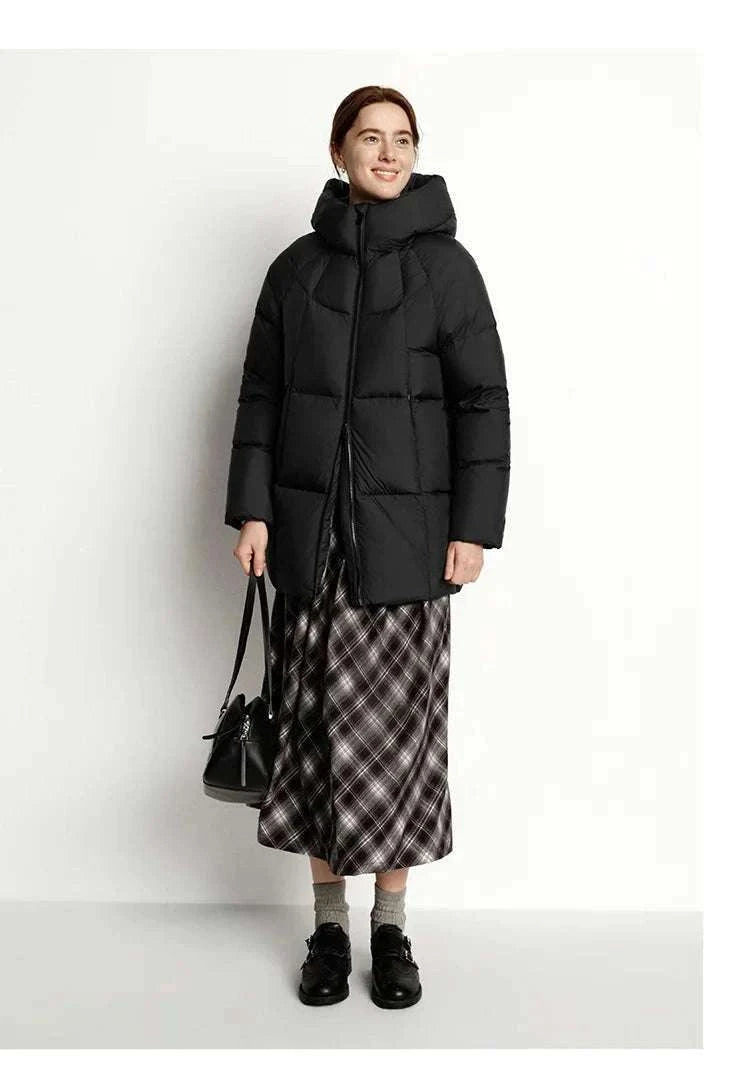 Women's 90% Down Mid-Length Winter Jacket with Hood & Stain Protection-