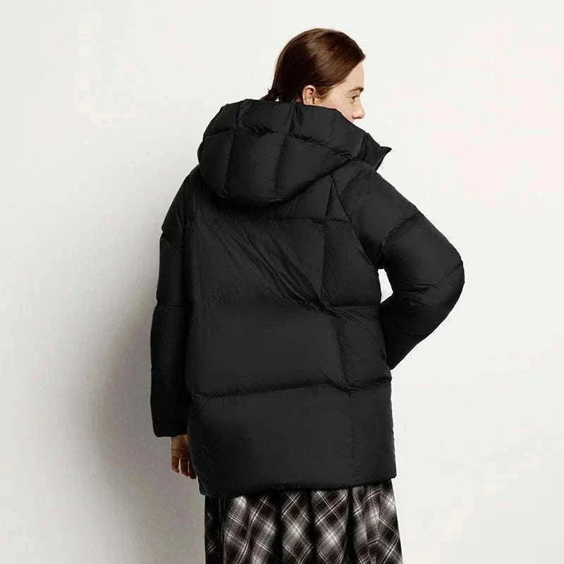 Women's 90% Down Mid-Length Winter Jacket with Hood & Stain Protection-Black / XS / China Mainland