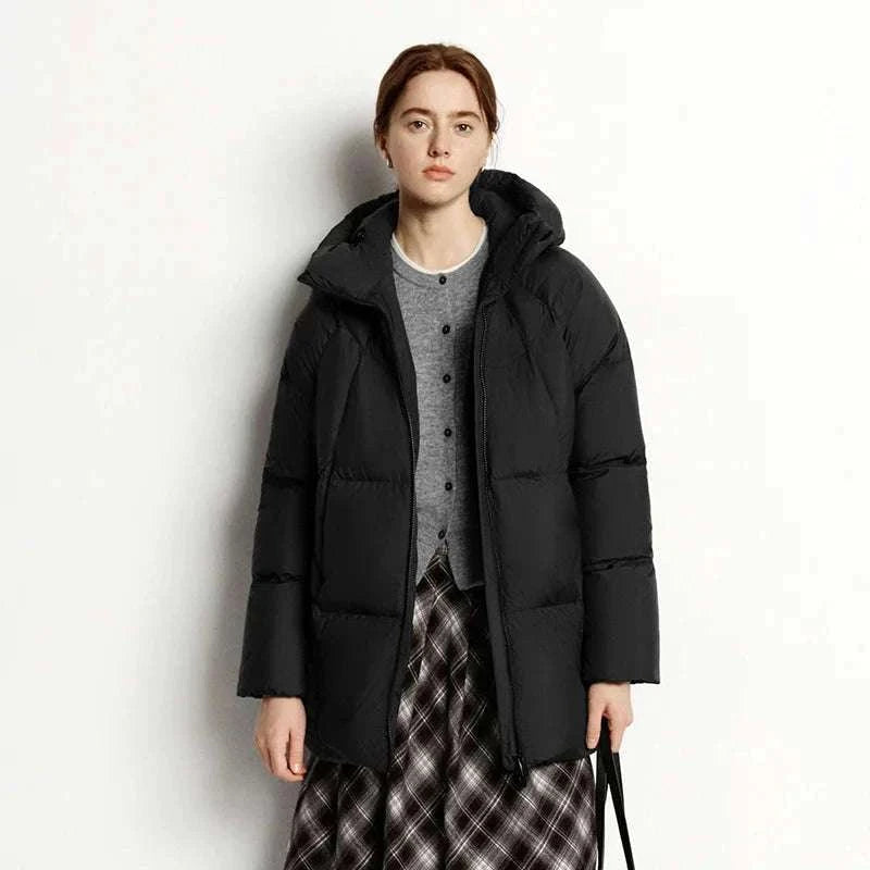 Women's 90% Down Mid-Length Winter Jacket with Hood & Stain Protection-