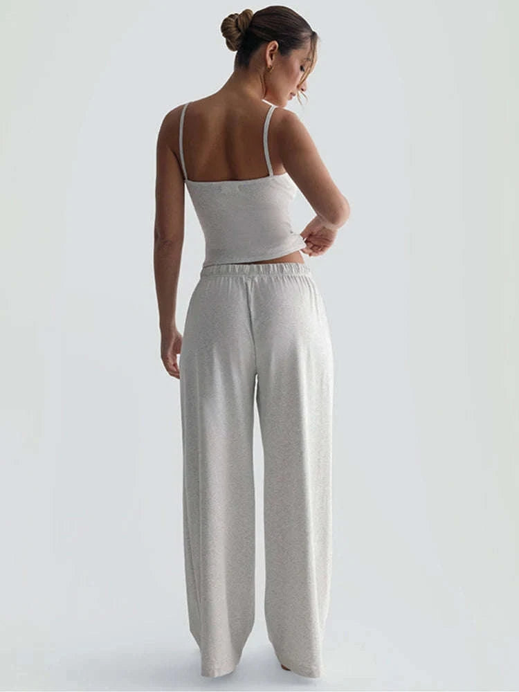 Women’s Backless Camisole & Wide Leg Pants 2-Piece Lounge Set-GRAY / S