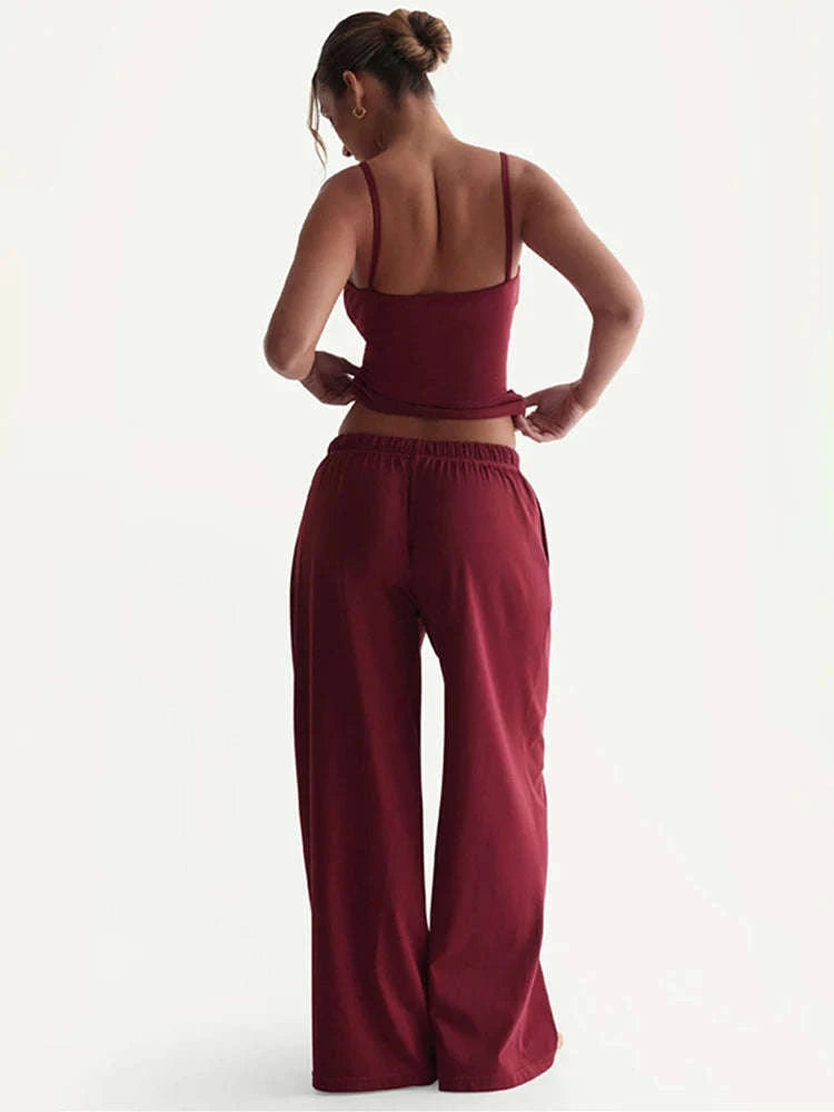 Women’s Backless Camisole & Wide Leg Pants 2-Piece Lounge Set-GRAY / S