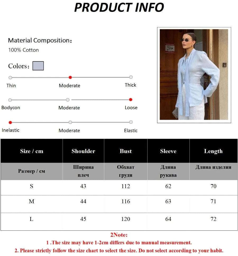 Women’s Cotton Tie Waist Shirt Cardigan Slim Fit Office Layer-Blue / L