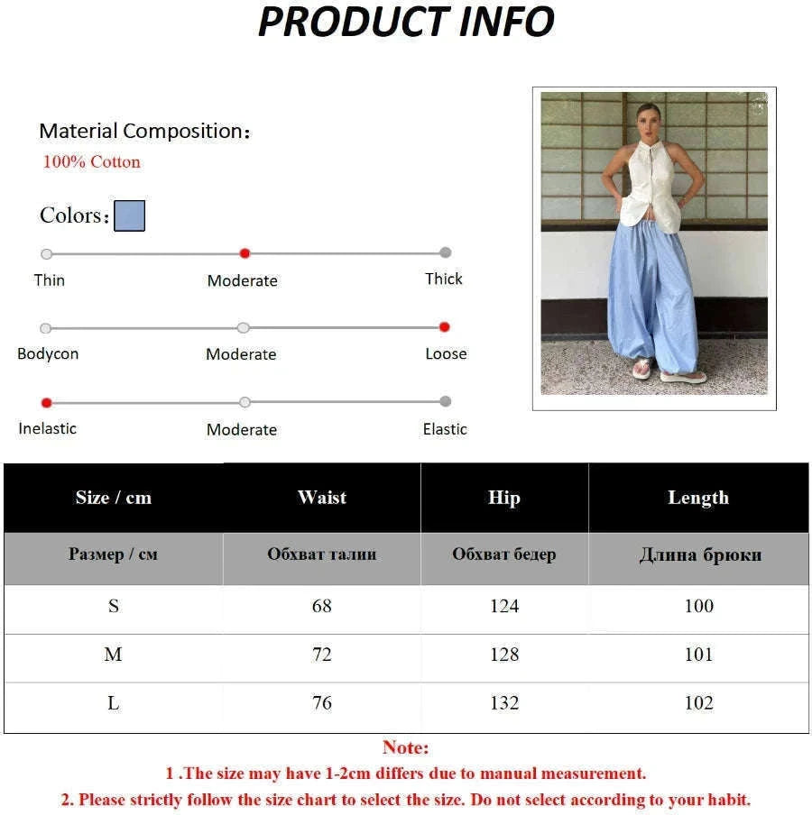 Women’s Cotton Wide Leg Lantern Pants – Loose Elastic Waist Casual Trousers-PInk / L