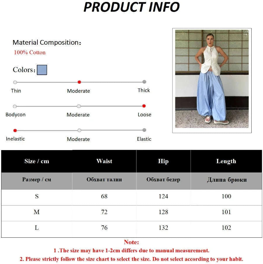 Women’s Cotton Wide Leg Lantern Pants – Loose Elastic Waist Casual Trousers-PInk / L