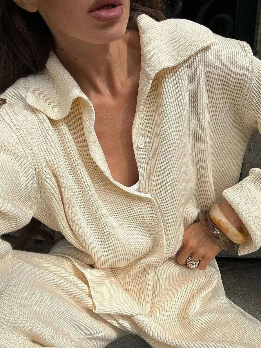 Women's Cozy Knit Cardigan and Pants Set – Warm 2 Piece Outfit-Apricot / M