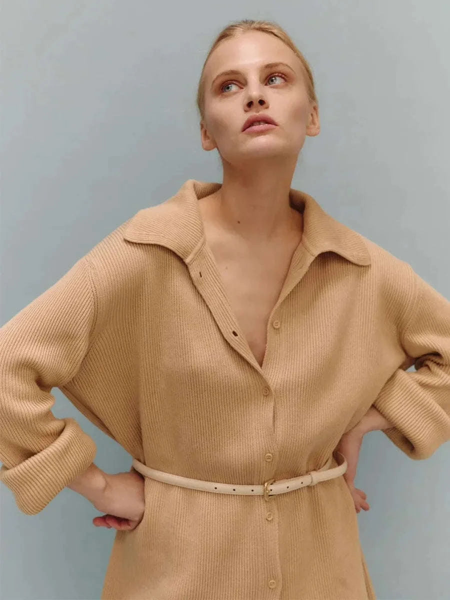 Women's Cozy Knit Cardigan and Pants Set – Warm 2 Piece Outfit-Apricot / M