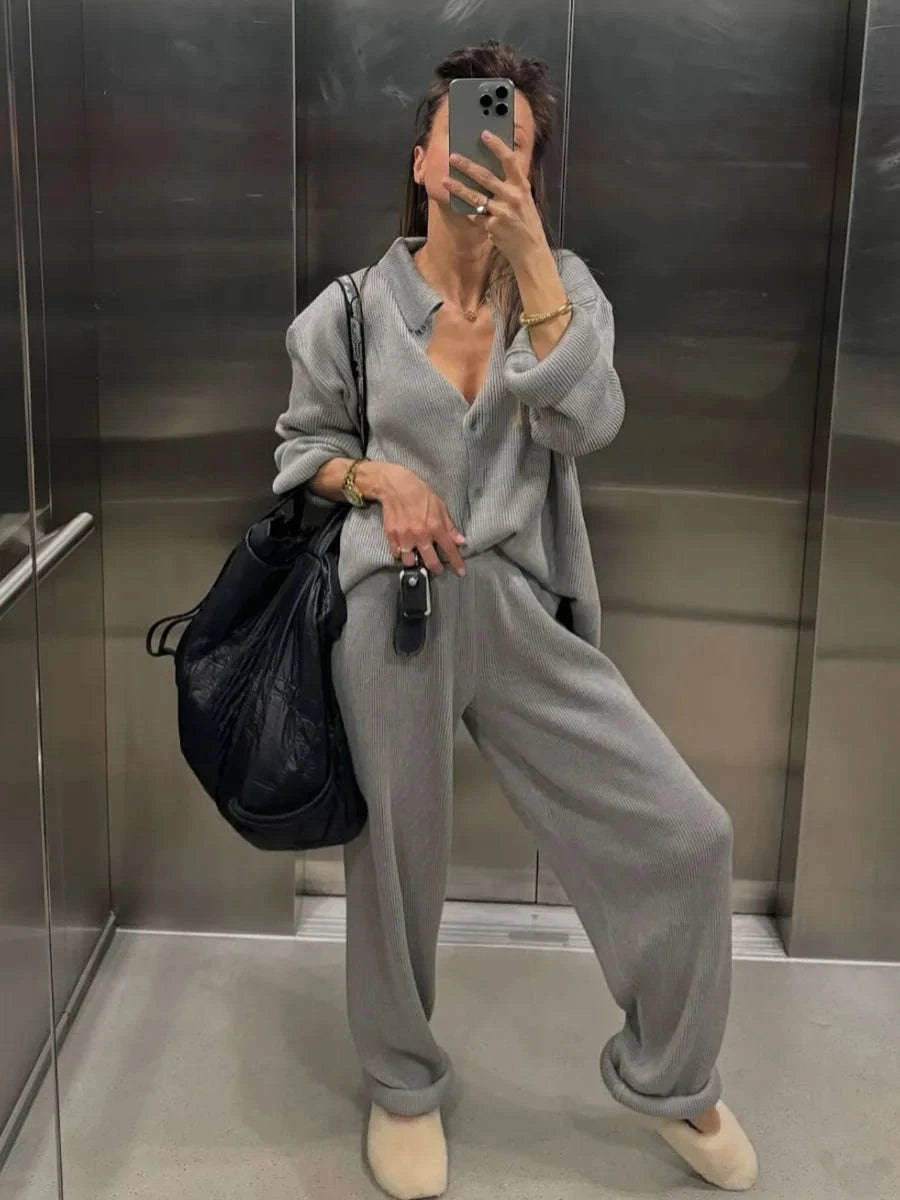 Women's Cozy Knit Cardigan and Pants Set – Warm 2 Piece Outfit-Apricot / M