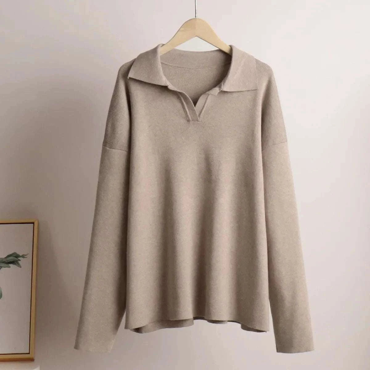 Women’s Cozy Knitted Polo Sweater & Wide Leg Pants Set-