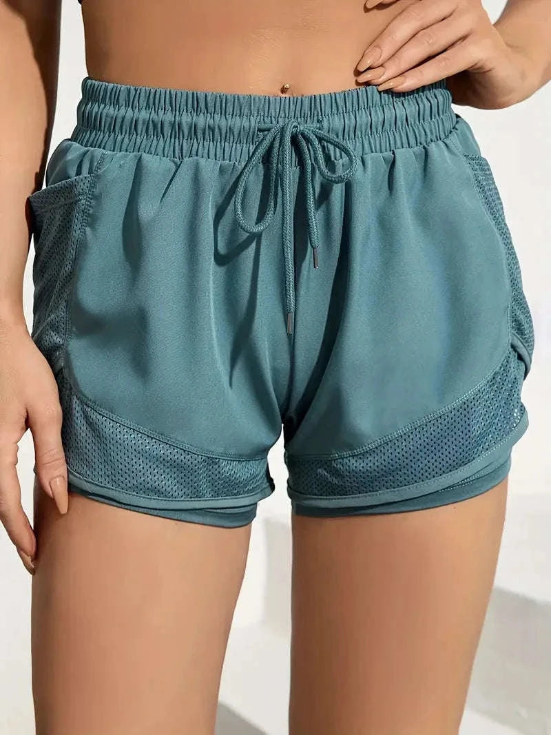 Women’s Fake Two‑Piece Yoga Leggings with Pockets for Running & Training-S / black