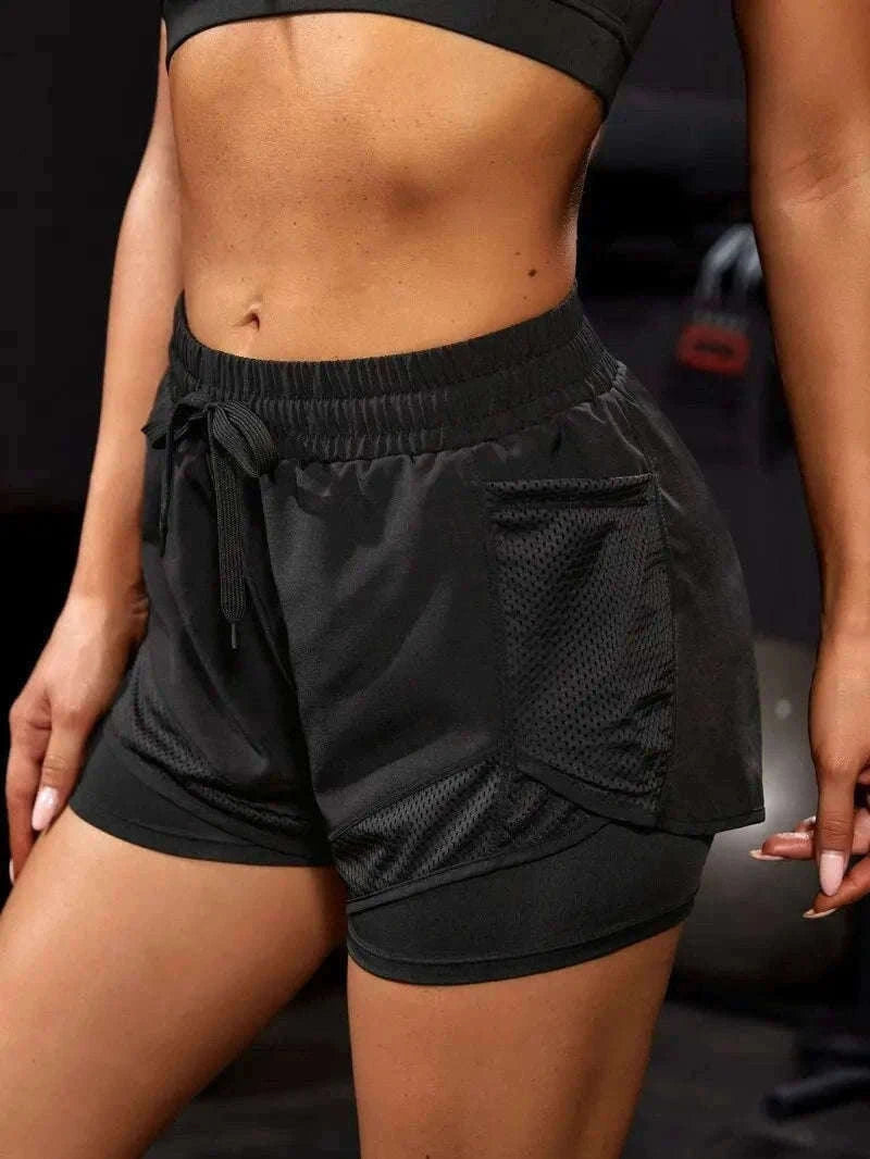 Women’s Fake Two-Piece Yoga Leggings with Pockets-S / black