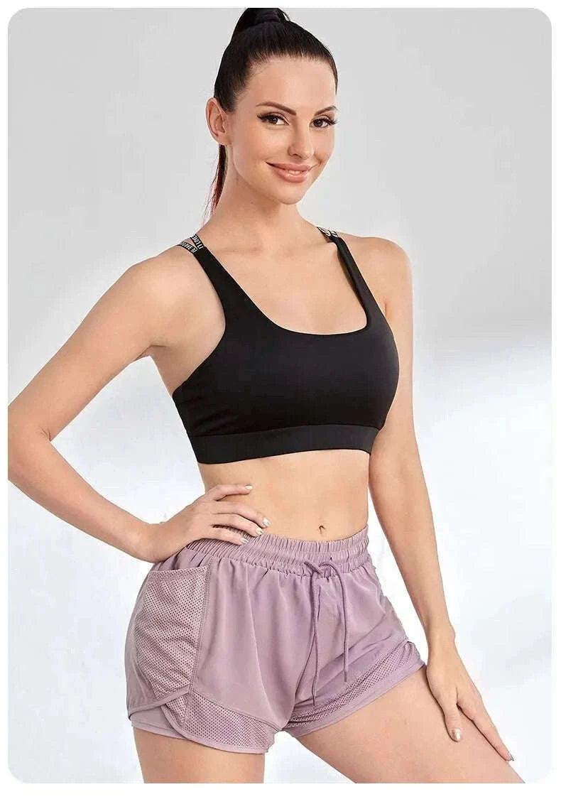 Women’s Fake Two-Piece Yoga Leggings with Pockets-S / black
