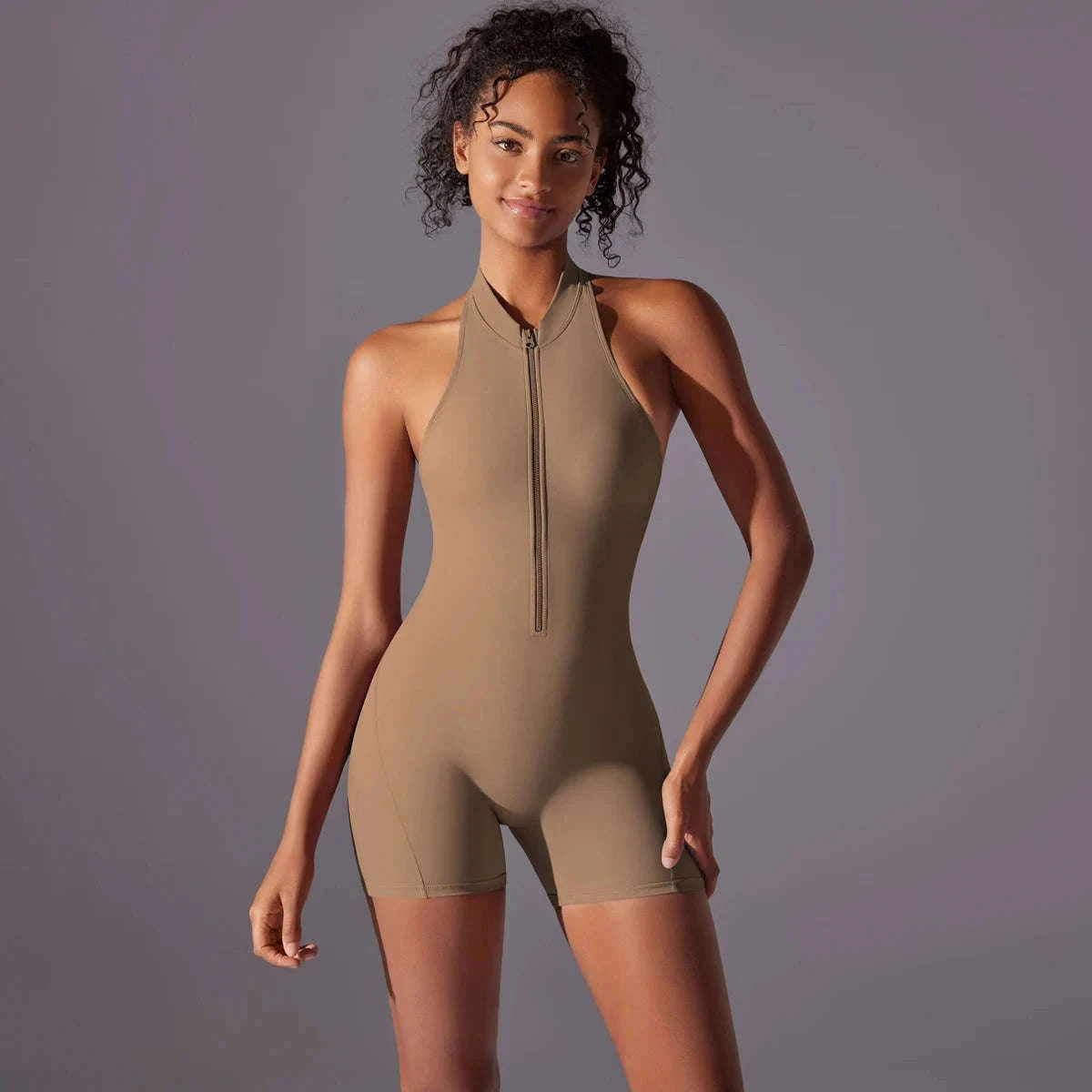 Women’s Fitness Bodysuit for Yoga, Gym and Quick-Dry Comfort-Cocoa / XL