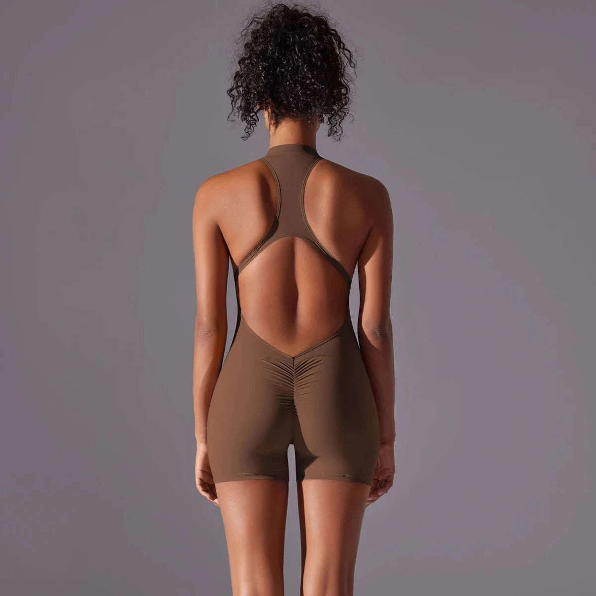 Women’s Fitness Bodysuit for Yoga, Gym and Quick-Dry Comfort-Cocoa / XL