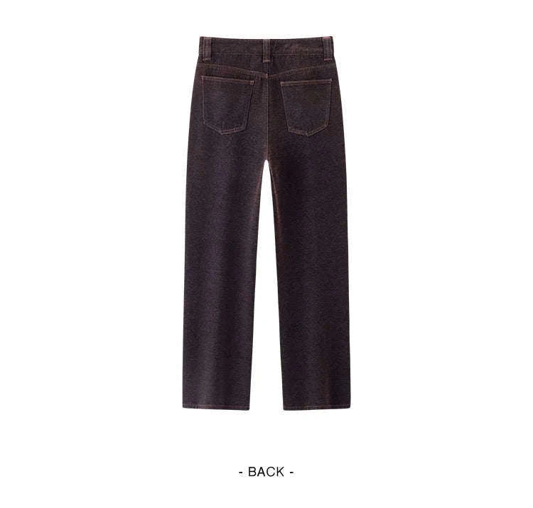 Women’s Fleece-Lined Wide Leg Jeans – Warm Loose Fit Winter Pants-Blue and Coffee / M / China Mainland