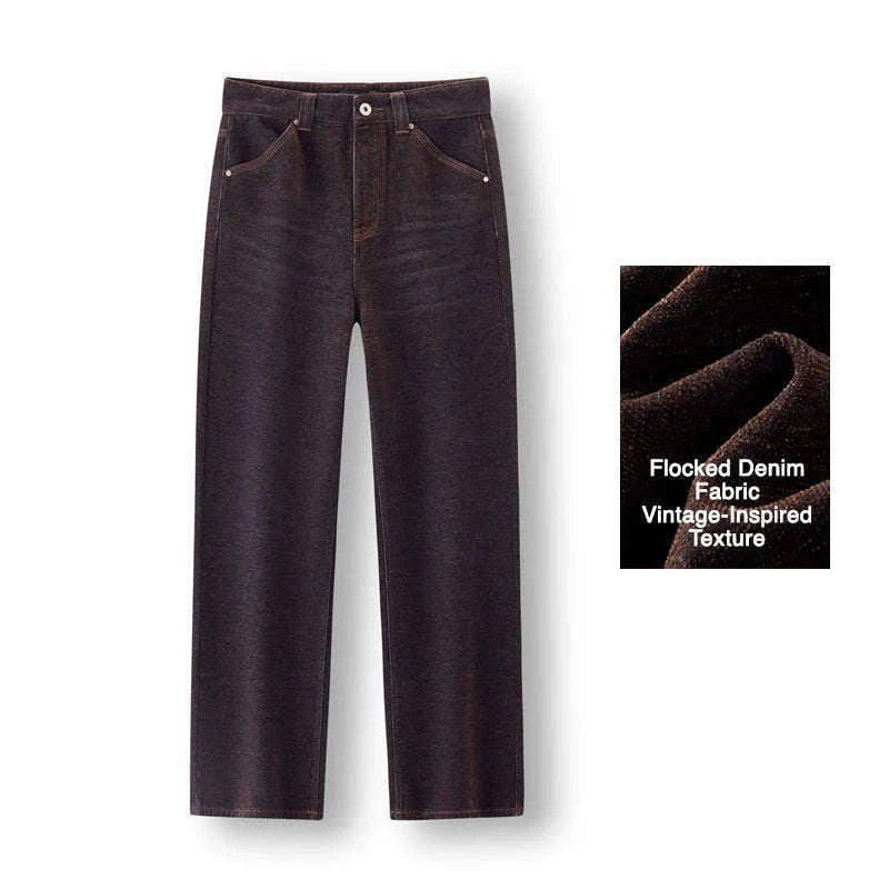 Women’s Fleece-Lined Wide Leg Jeans – Warm Loose Fit Winter Pants-Blue and Coffee / M / China Mainland