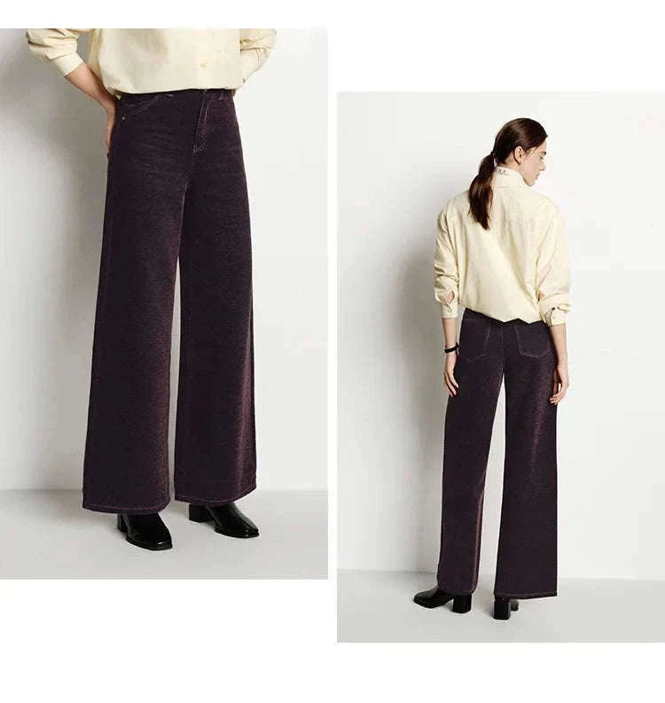 Women’s Fleece-Lined Wide Leg Jeans – Warm Loose Fit Winter Pants-Blue and Coffee / M / China Mainland