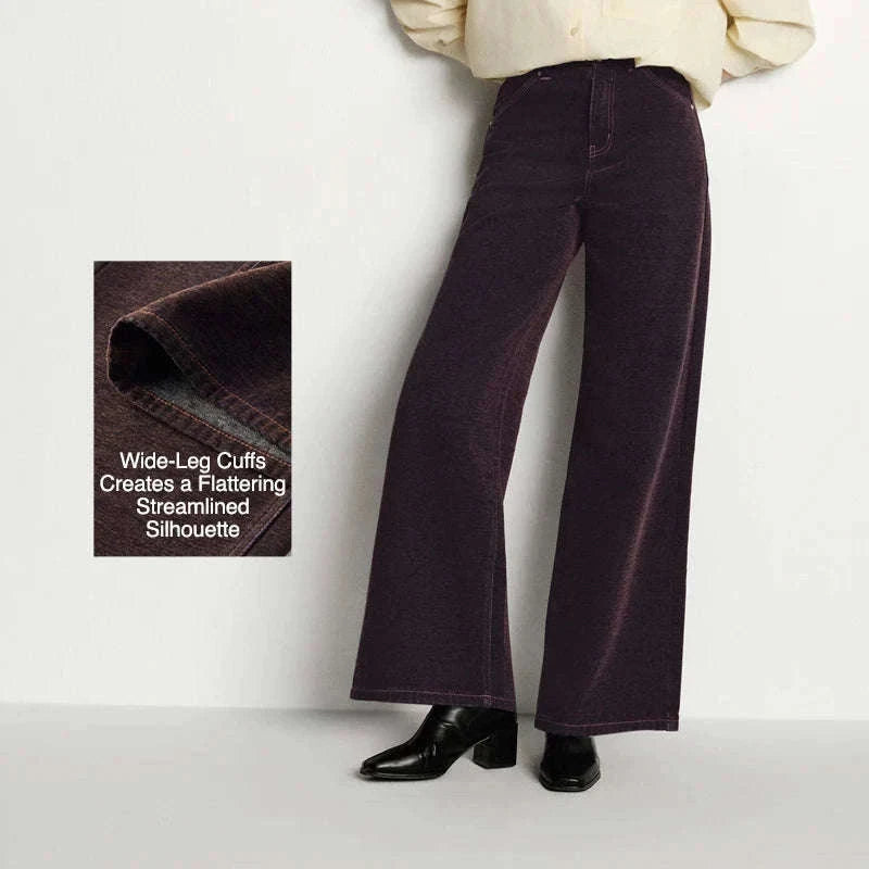 Women’s Fleece-Lined Wide Leg Jeans – Warm Loose Fit Winter Pants-Blue and Coffee / M / China Mainland