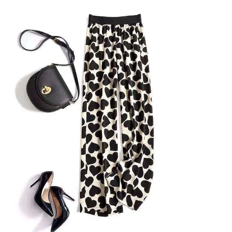 Women’s Floral Wide Leg Drawstring Pants with High Waist-aixinyinhua / L(42.5-55)KG