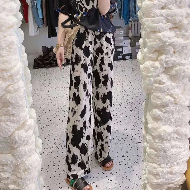 Women’s Floral Wide Leg Drawstring Pants with High Waist-aixinyinhua / L(42.5-55)KG