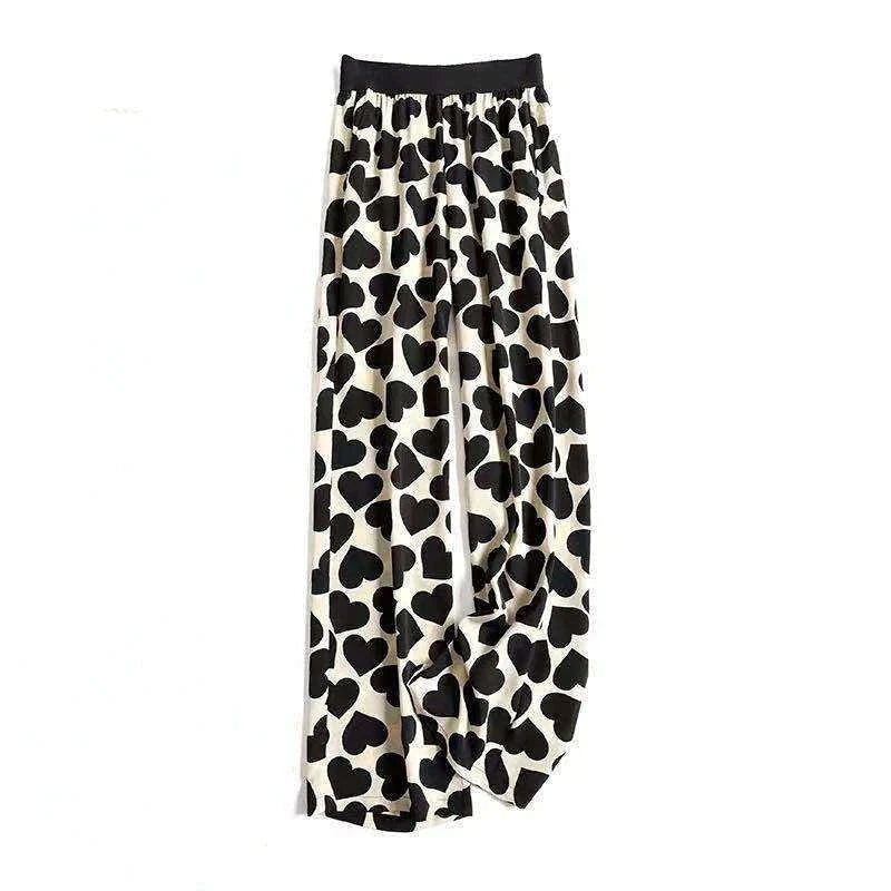 Women’s Floral Wide Leg Drawstring Pants with High Waist-aixinyinhua / L(42.5-55)KG