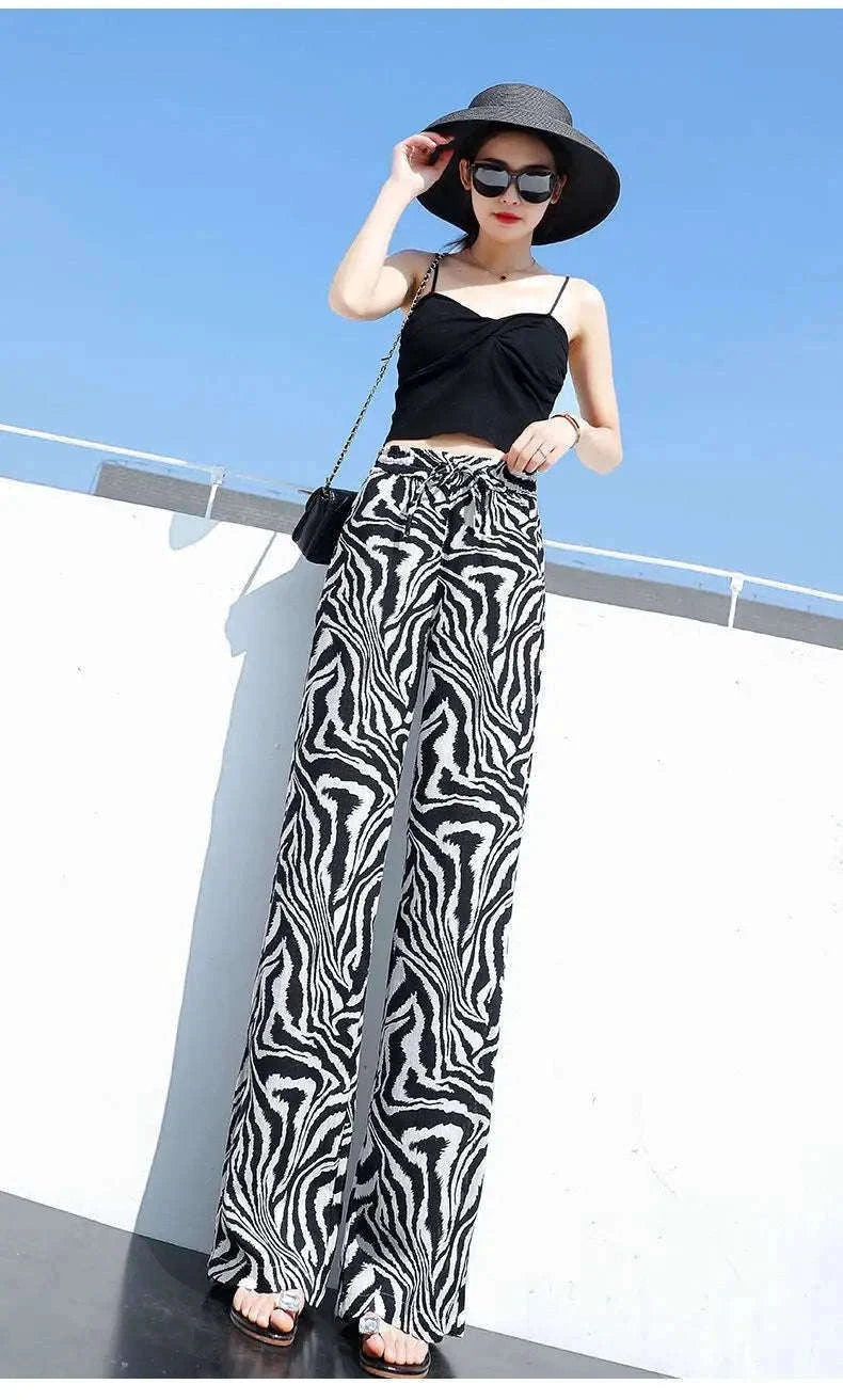 Women’s Floral Wide Leg Drawstring Pants with High Waist-aixinyinhua / L(42.5-55)KG