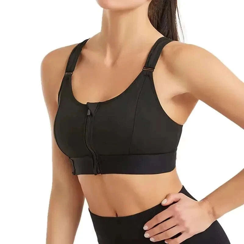 Women's Front-Zipper Sports Bra-black / 3XL