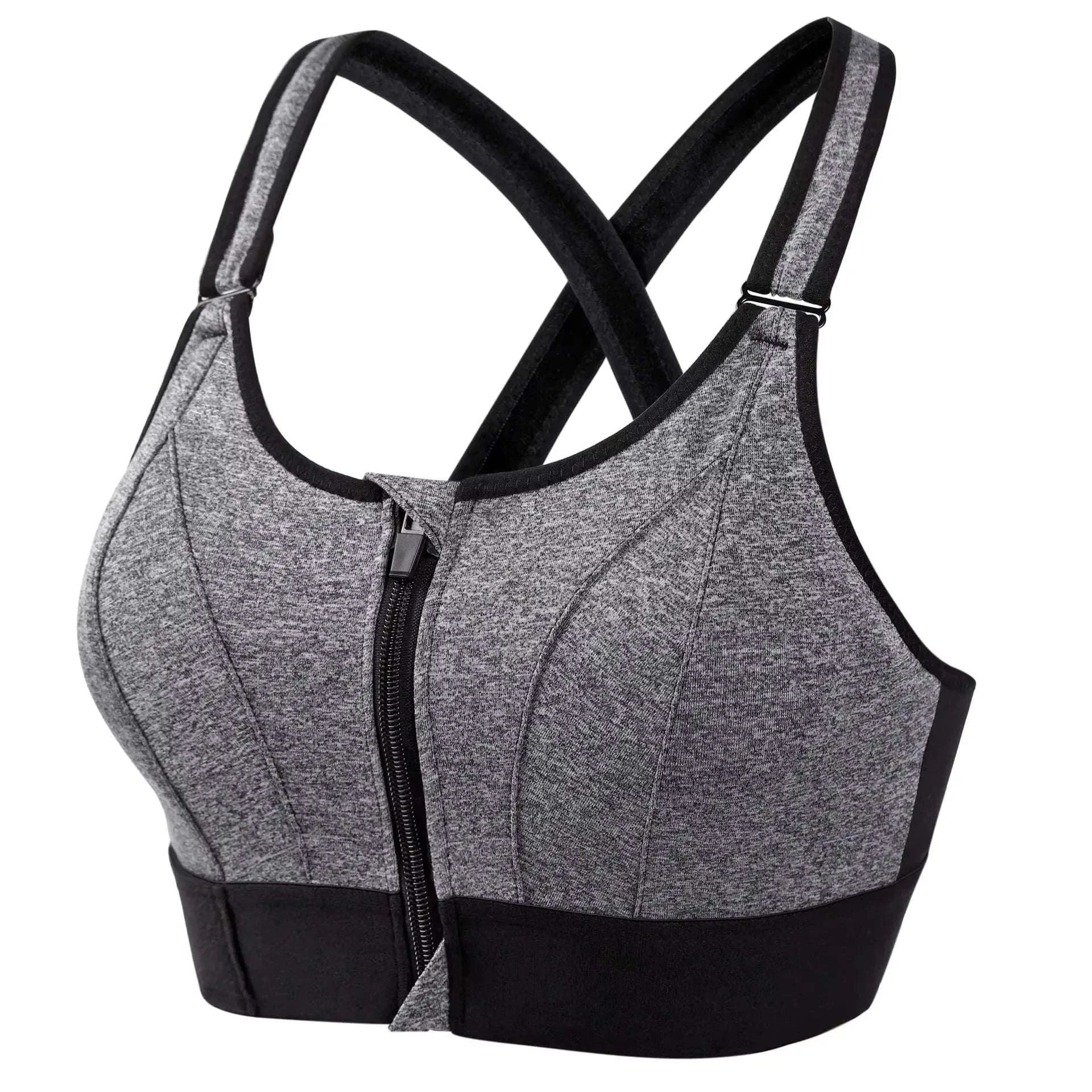 Women's Front-Zipper Sports Bra-black / 3XL