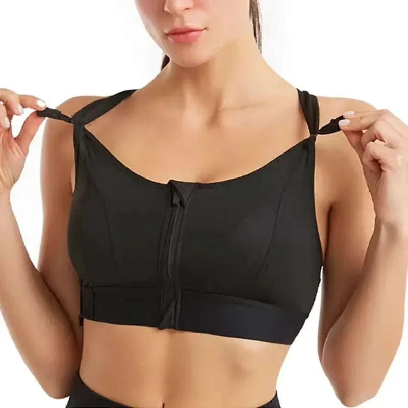 Women's Front-Zipper Sports Bra-black / 3XL
