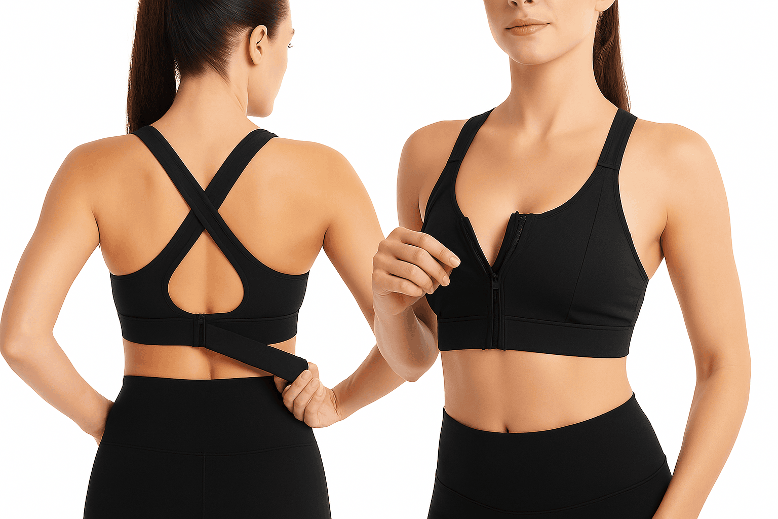 Women's Front-Zipper Sports Bra for Easy Support-black / 3XL