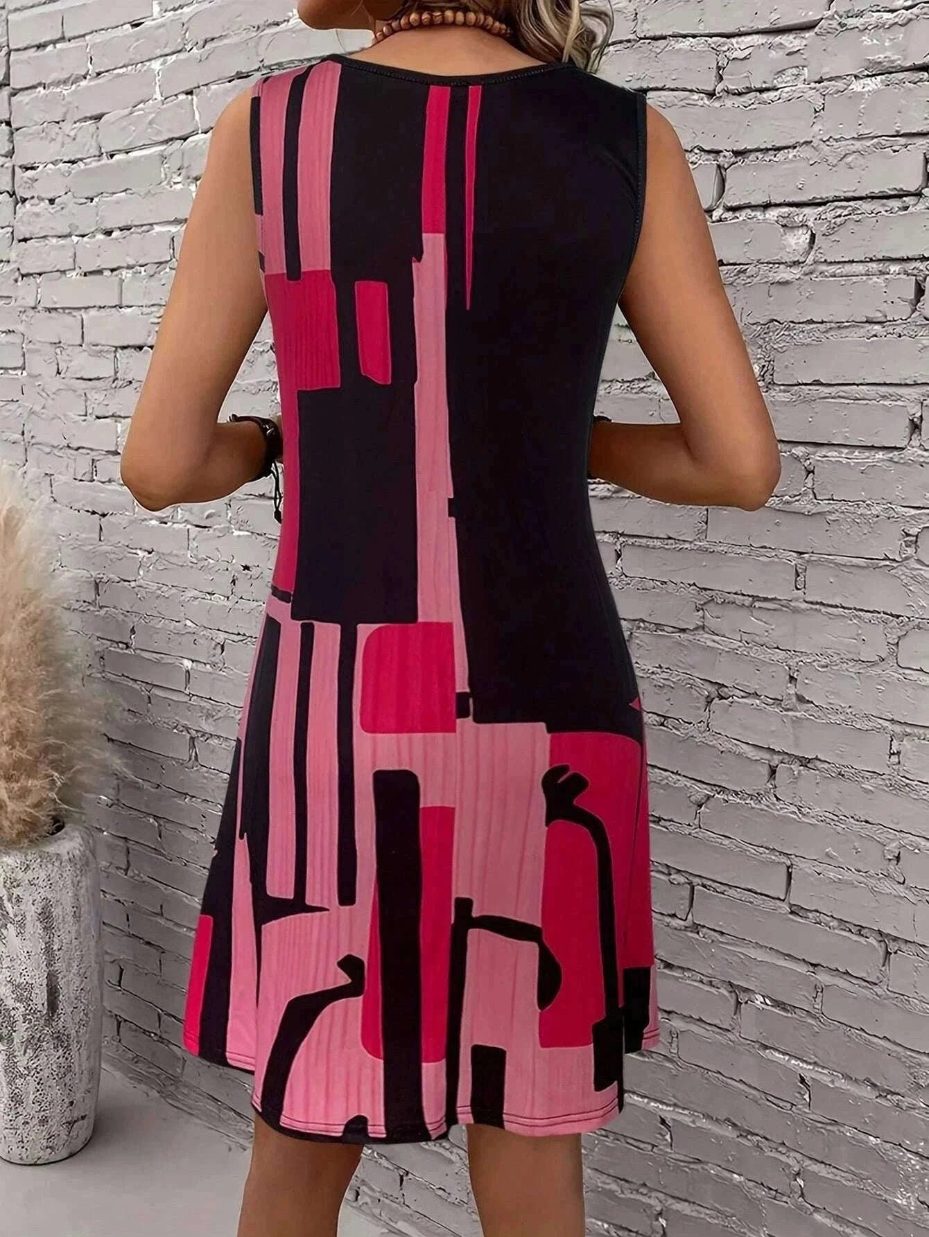 Women’s Geometric Pattern Sleeveless Summer Dress-FM 6162 / S