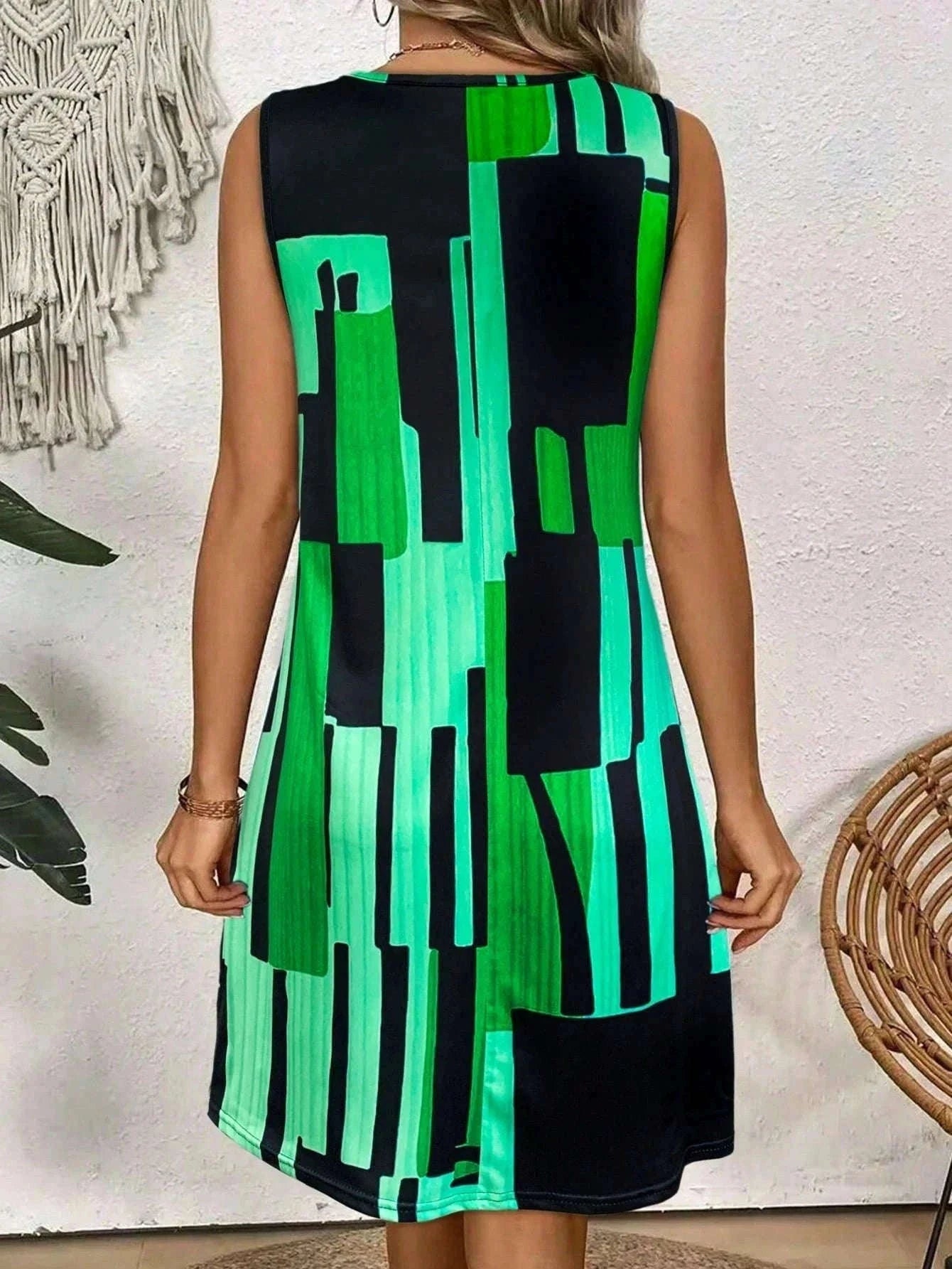 Women’s Geometric Pattern Sleeveless Summer Dress-FM 6162 / S