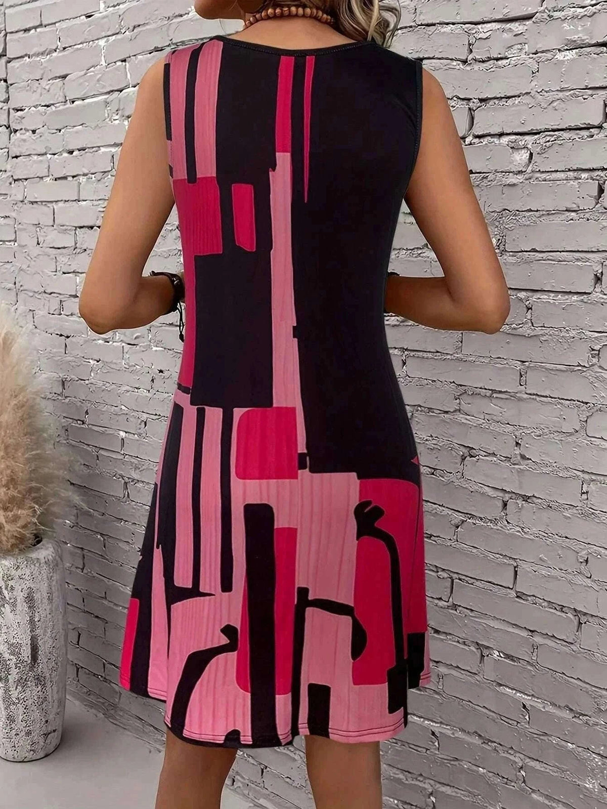Women’s Geometric Pattern Sleeveless Summer Dress-FM 6162 / S