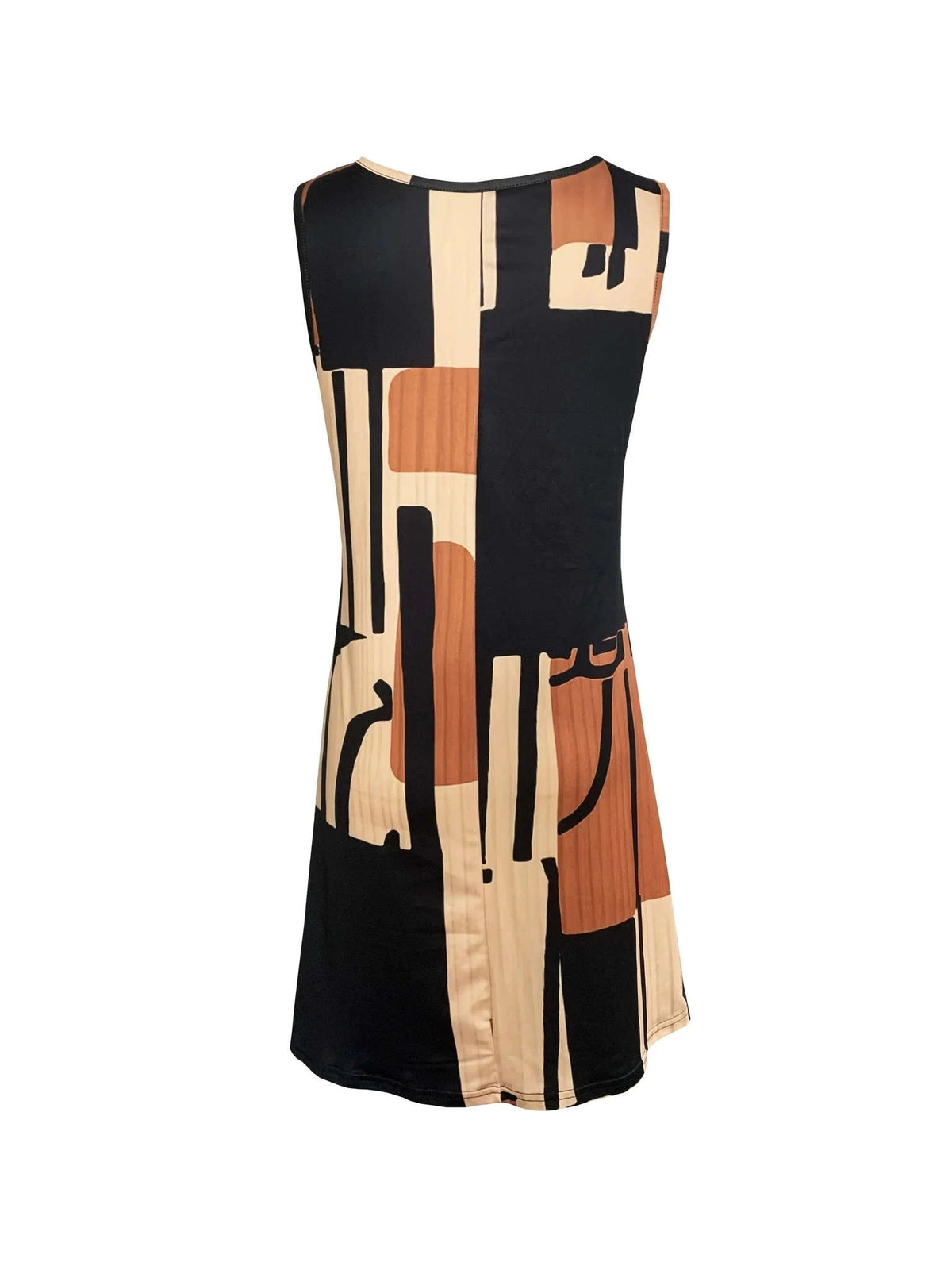 Women’s Geometric Sleeveless Bohemian Midi Dress-Chocolate / XL / CHINA
