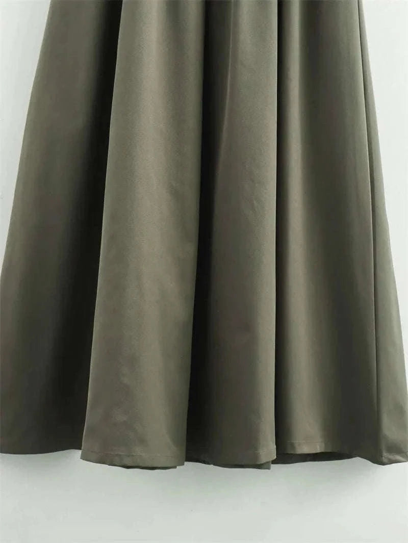 Women’s Geometric Sleeveless Midi Dress with Pleated Skirt-Beige / S