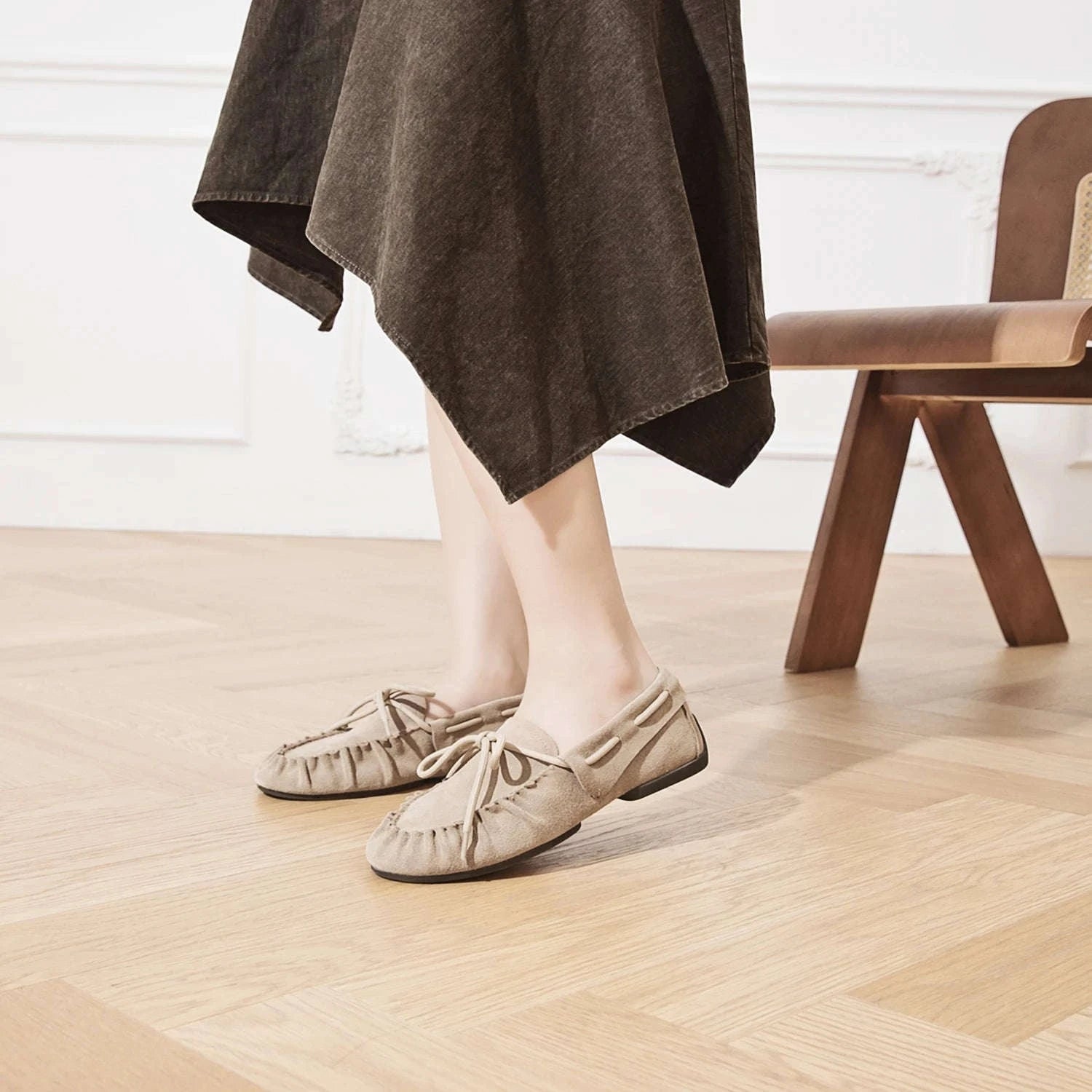 Women's Hand-Sewn Pleated Loafers Flats-brown / 39 / China Mainland