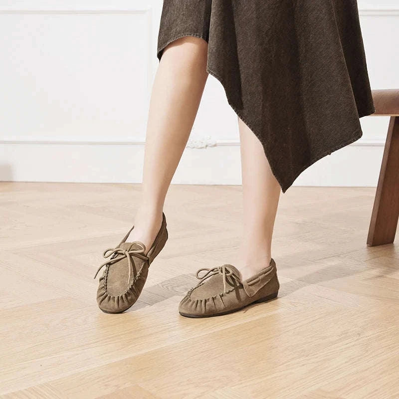 Women's Hand-Sewn Pleated Loafers Flats-brown / 39 / China Mainland