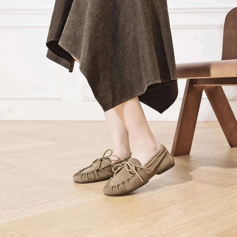 Women's Hand-Sewn Pleated Loafers Flats-brown / 39 / China Mainland