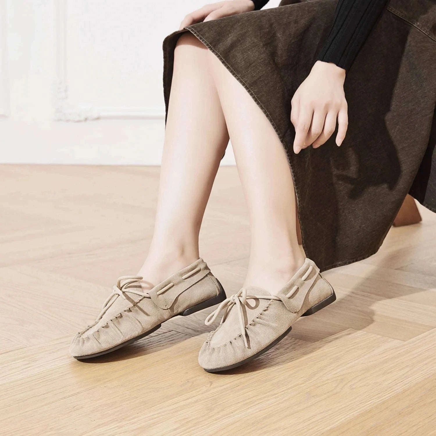 Women's Hand-Sewn Pleated Loafers Flats-brown / 39 / China Mainland