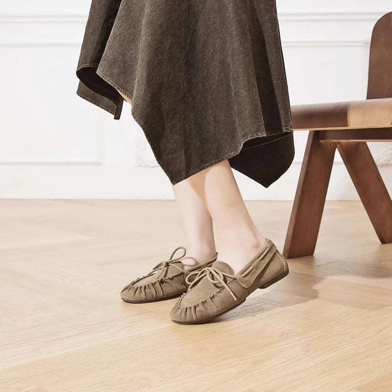 Women's Hand-Sewn Pleated Loafers Flats-brown / 39 / China Mainland