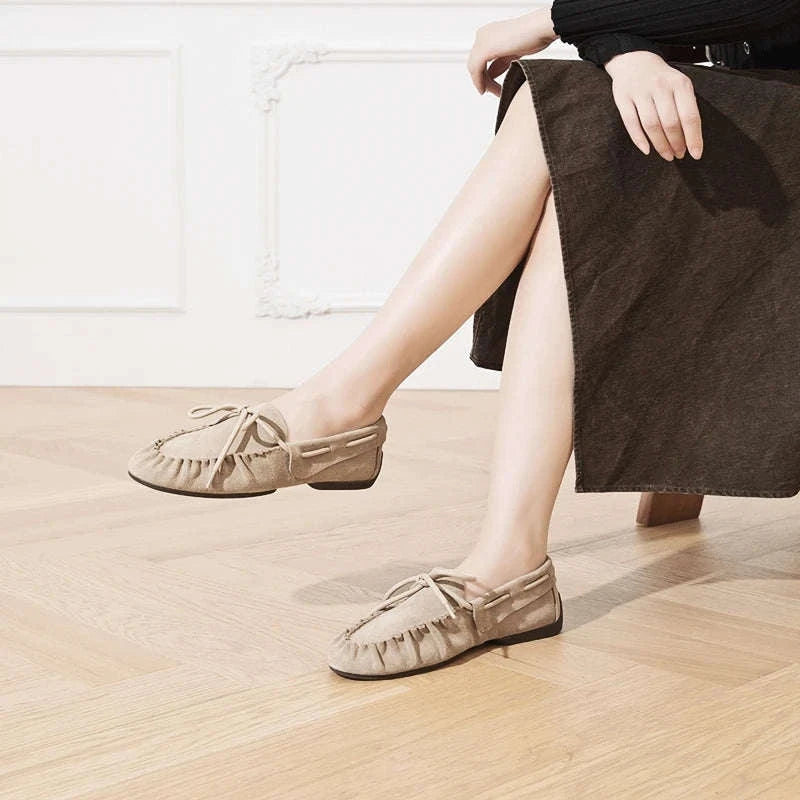 Women's Hand-Sewn Pleated Loafers Flats-brown / 39 / China Mainland