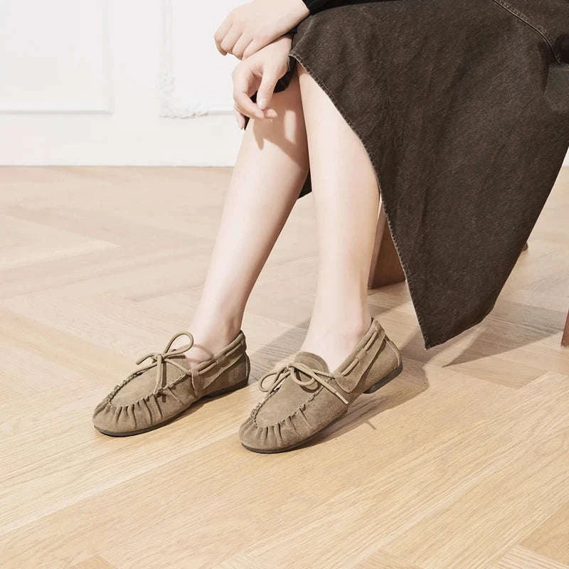 Women's Hand-Sewn Pleated Loafers Flats-brown / 39 / China Mainland
