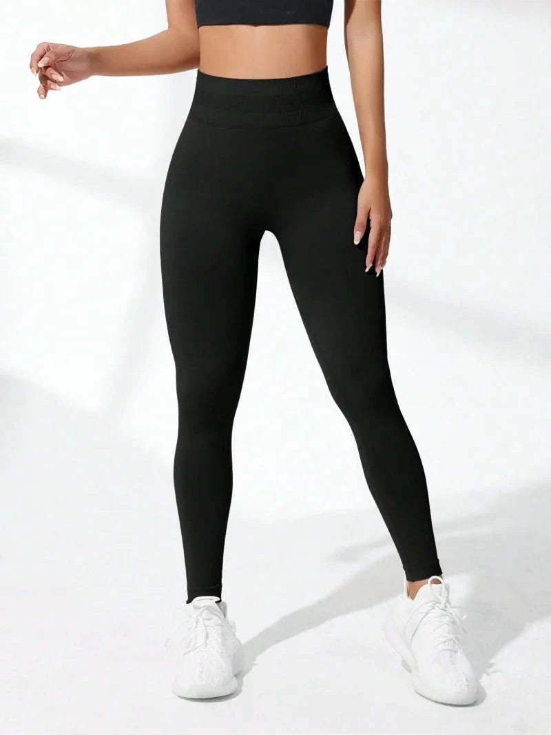 Women's High Waist Seamless Yoga Leggings-S / black