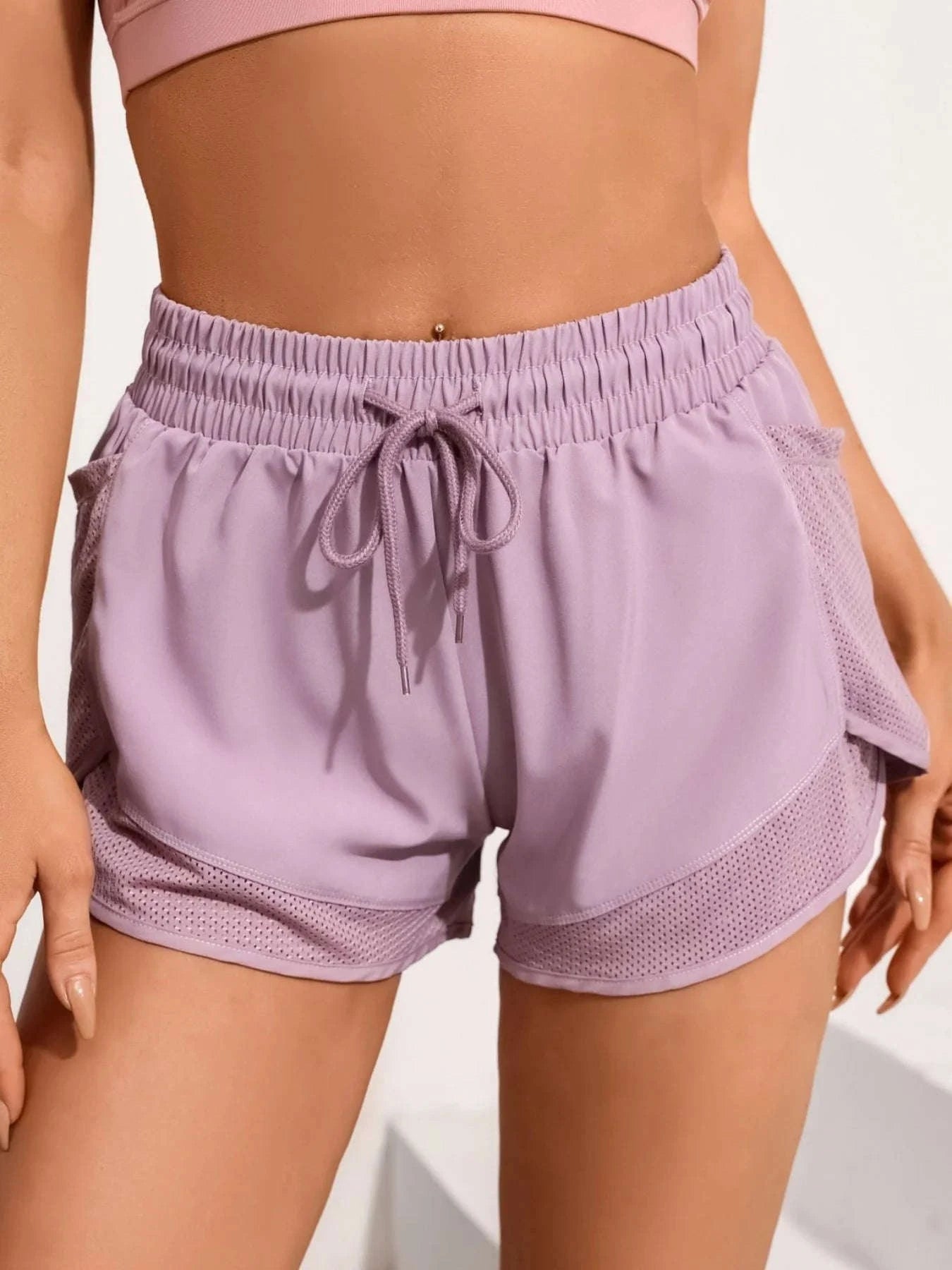 Women’s High-Waist Yoga Shorts-rose red / L
