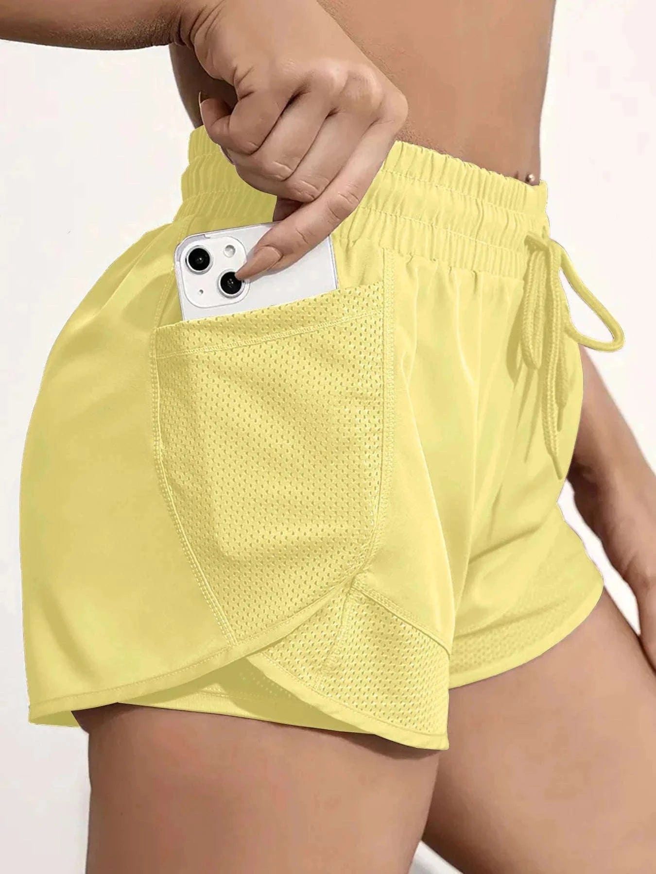 Women’s High-Waist Yoga Shorts with Mesh and Side Pocket-rose red / L