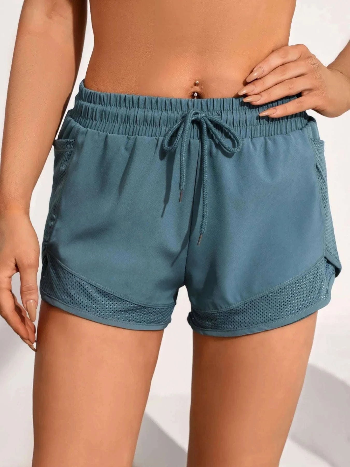 Women’s High-Waist Yoga Shorts with Mesh and Side Pocket-rose red / L