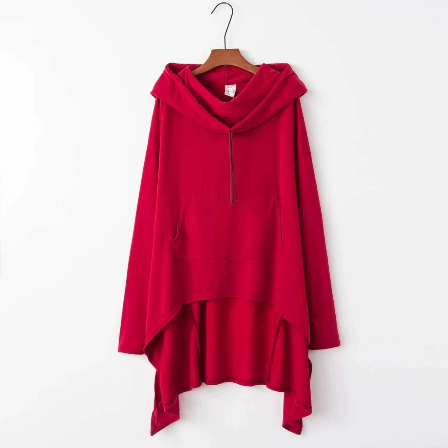 Women's Long Loose Hoodie Dress with Pockets Solid Color-black / XXXL