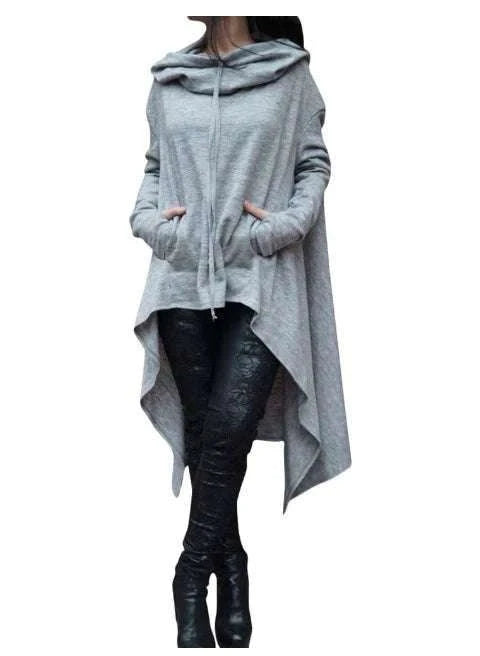 Women's Long Loose Hoodie Dress with Pockets Solid Color-black / XXXL