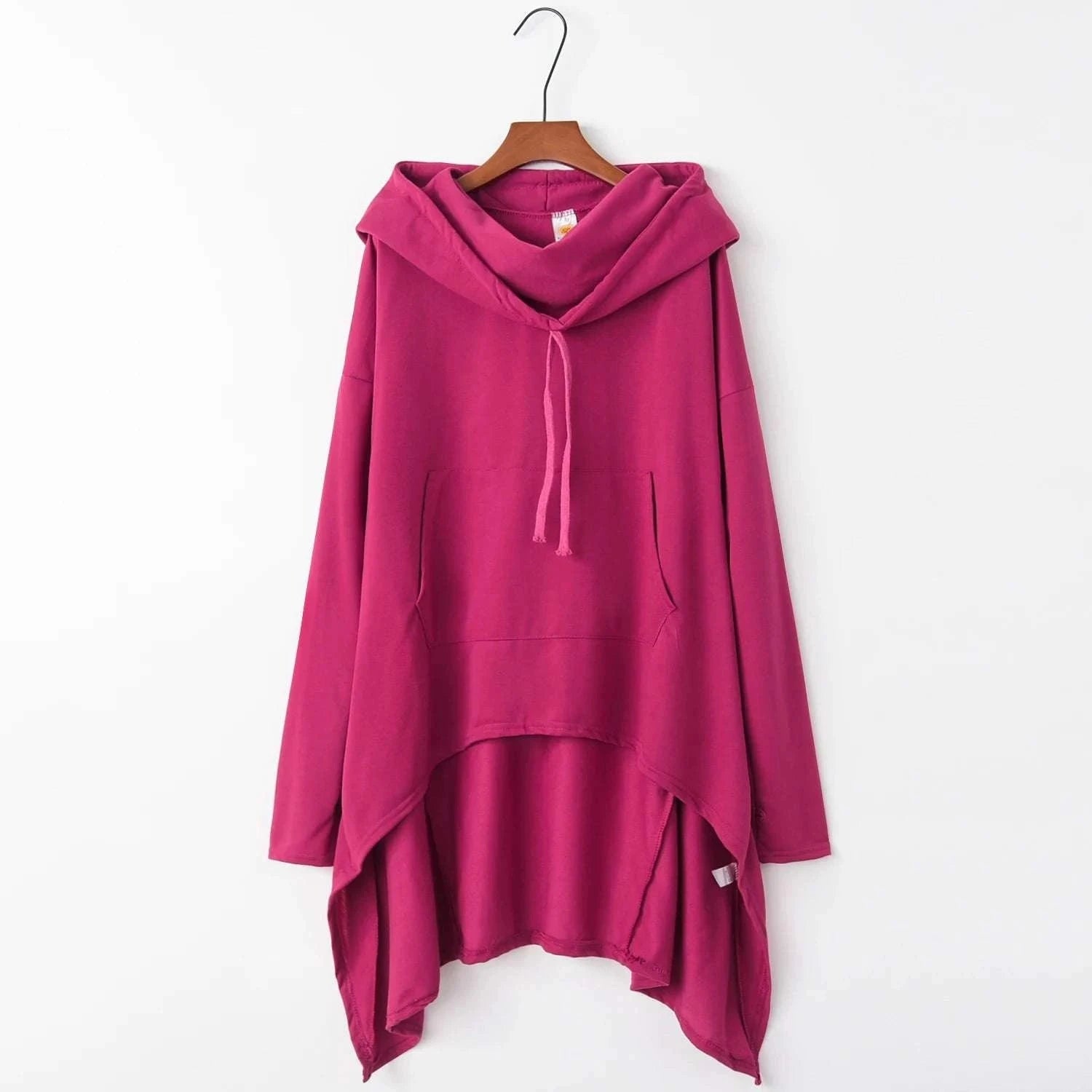 Women's Long Loose Hoodie Dress with Pockets Solid Color-black / XXXL